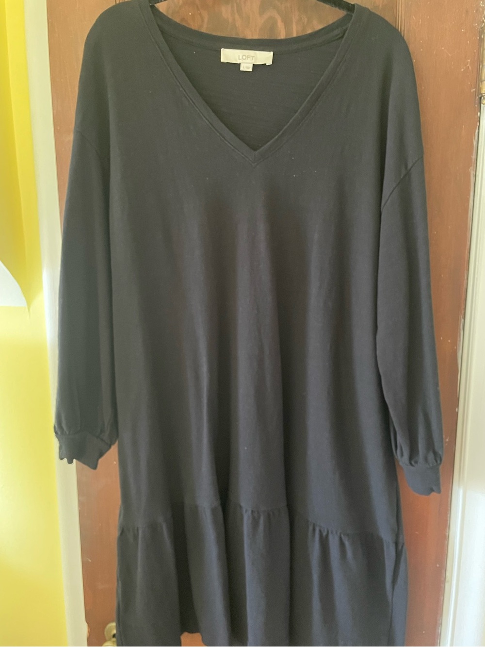 LOFT Black V-Neck Tiered Cotton Dress